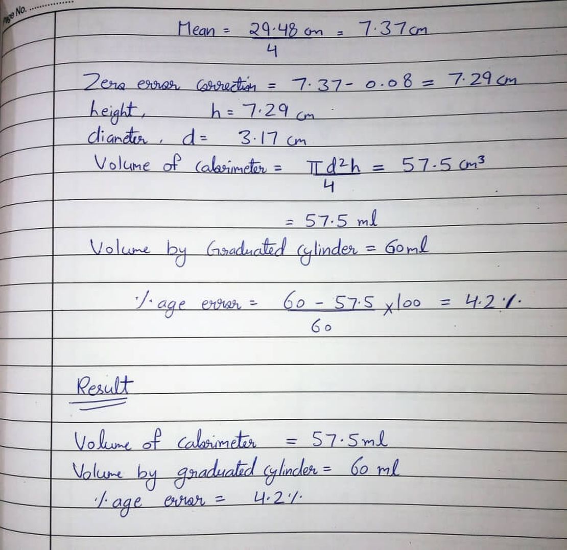 Measuring the volume of a Calorimeter Using Vernier Calipers